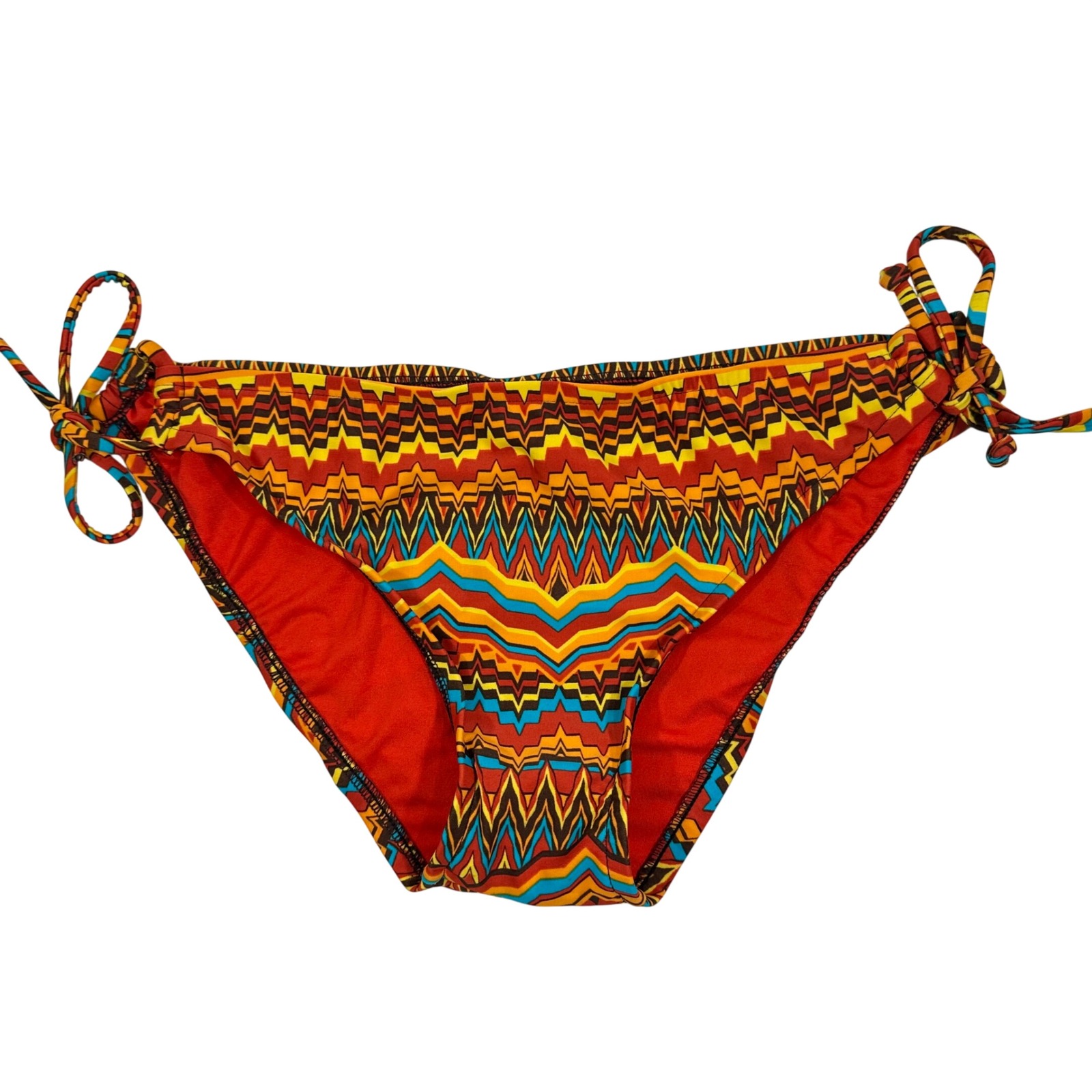 Mossimo Womens Medium Orange Geometric Chevron Side Tie Bikini Bottoms Swimwear